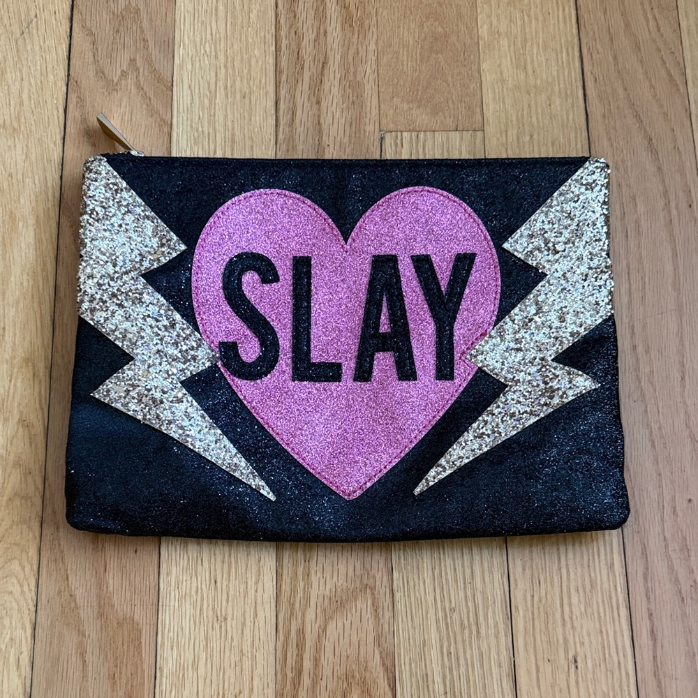 SLAY Glitter Makeup Bag- Pink & Black